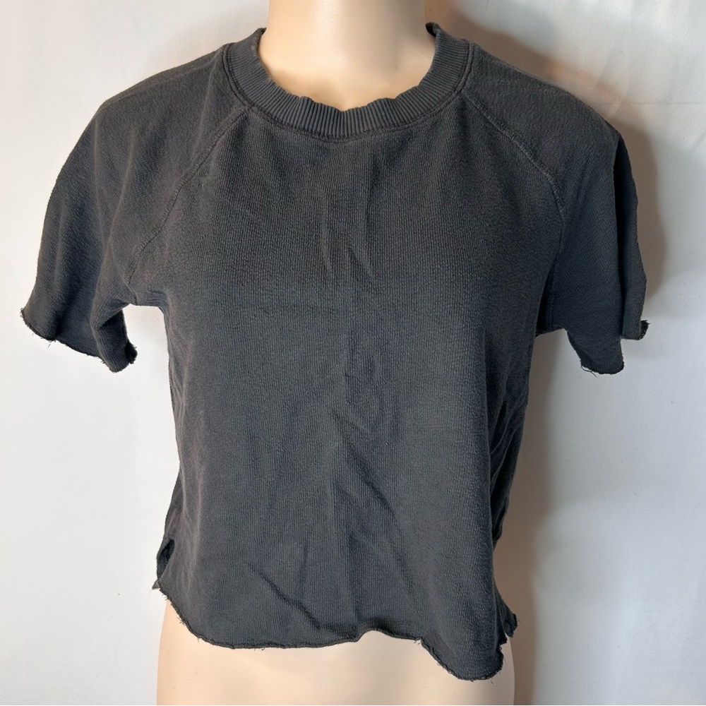 Aerie Women’s Gray Cropped Top Relaxed Short 109% Cotton Sleeve Tee Size XS